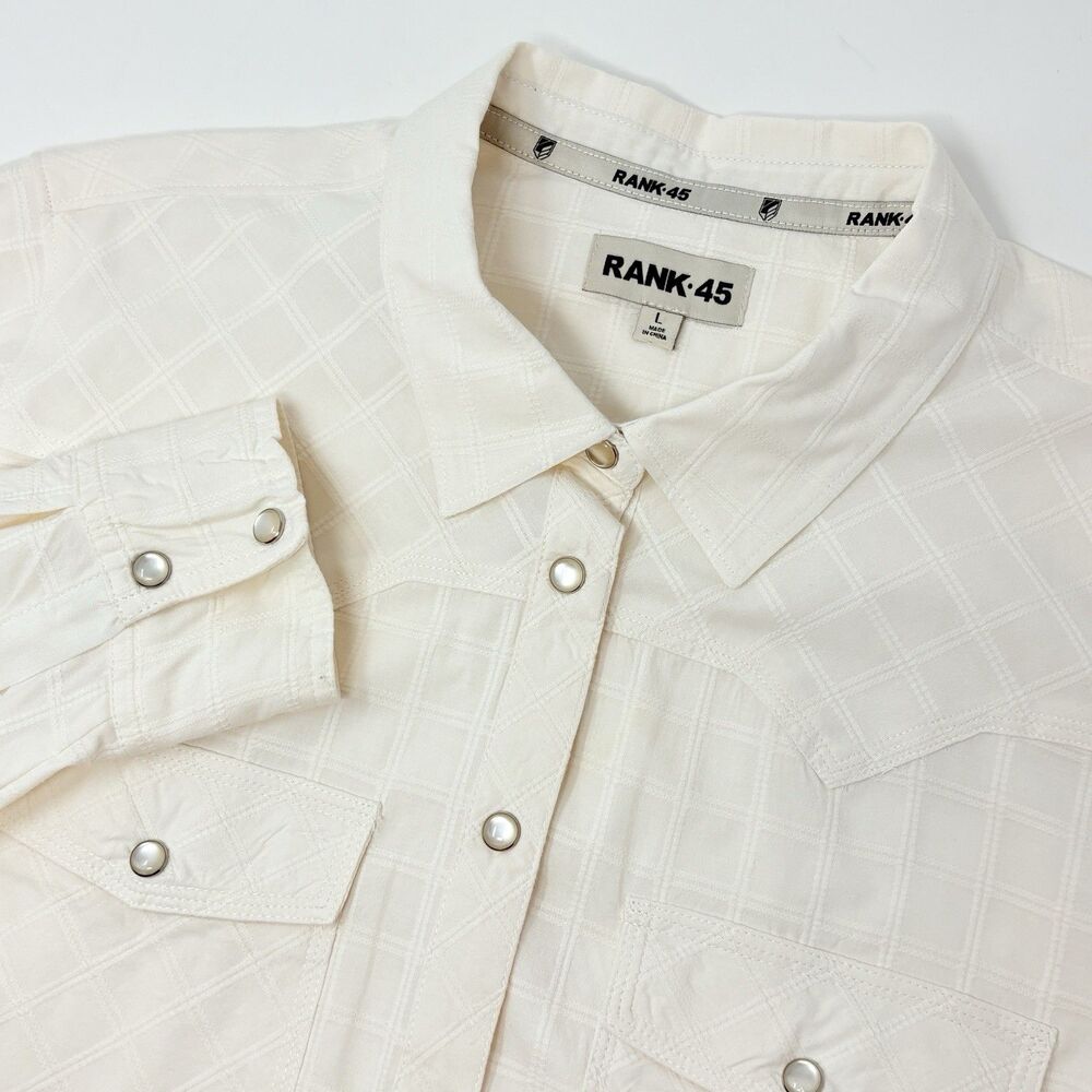 Rank 45 Women's White Large Textured Long Sleeve Pearl Snap Western Riding Shirt